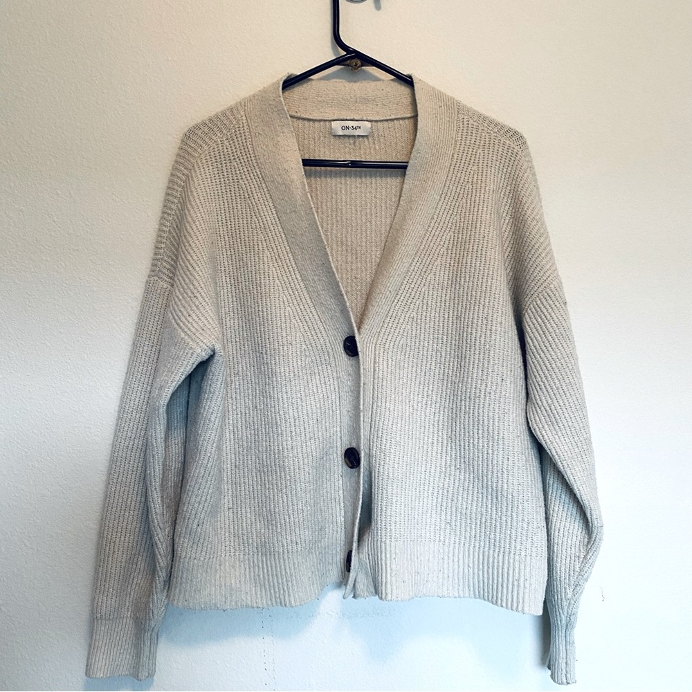 Cozy Cream V Neck Cardigan Button Up On 34th Women’s Chunky Cropped Warm Sweater